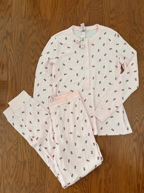 Victoria's Secret Light Pink Floral Waffle Pajama Set